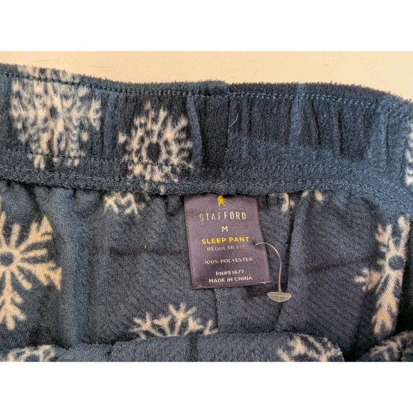 Stafford Pajama Pants Mens Sz M Fleece Snowflakes Blue Drawstring Waist - Picture 4 of 6